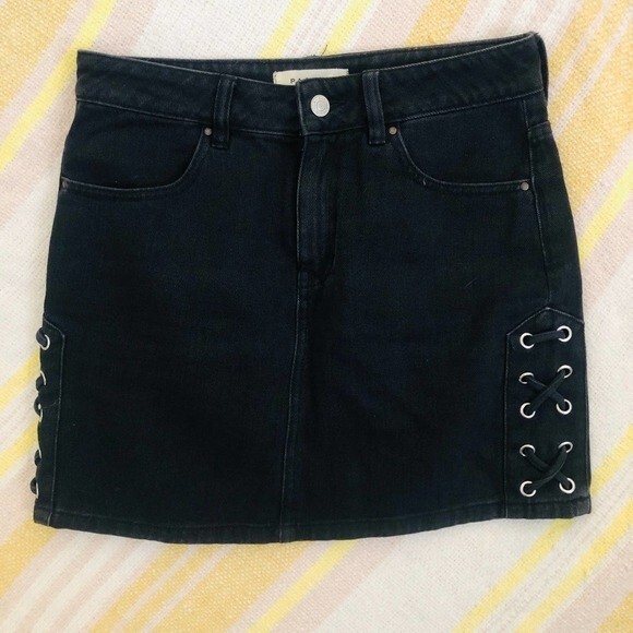 PacSun Black Denim Mini Skirt Size 25 Side Lace Up Jean Skirt - Picture 5 of 8